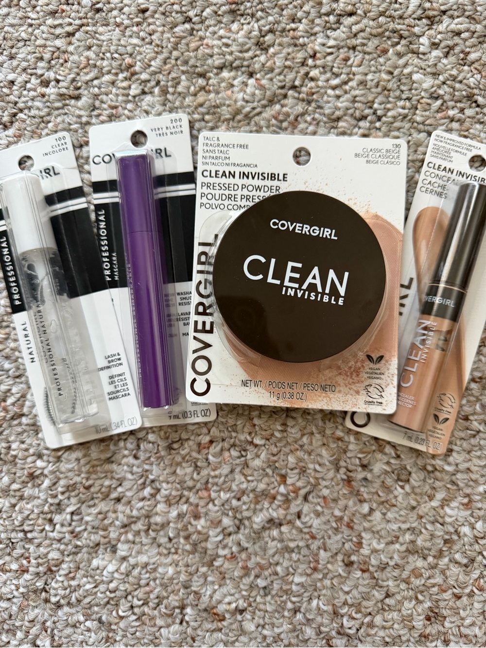 4pc Covergirl Makeup Set Pressed Powder Compact Concealer Mascara Black Clear